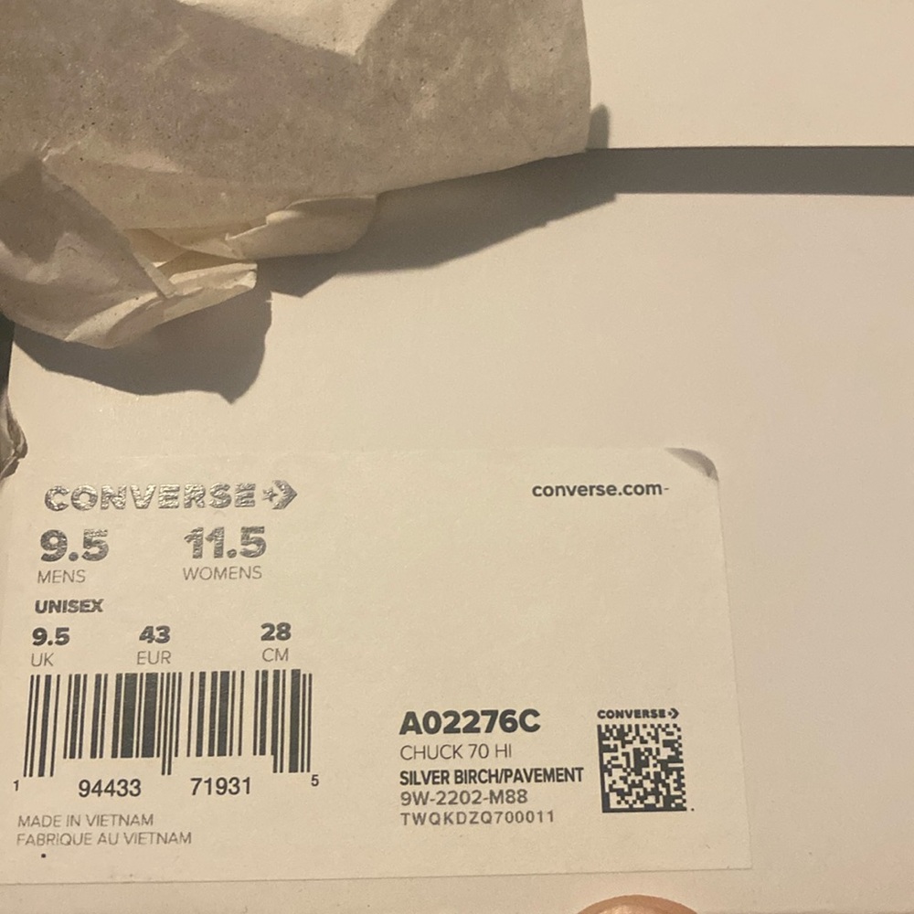 ACW CHUCK TAYLOR NDS 9.5 M US w/ BOX. SILVER BIRCH/ PAVEMENT COLORWAY.